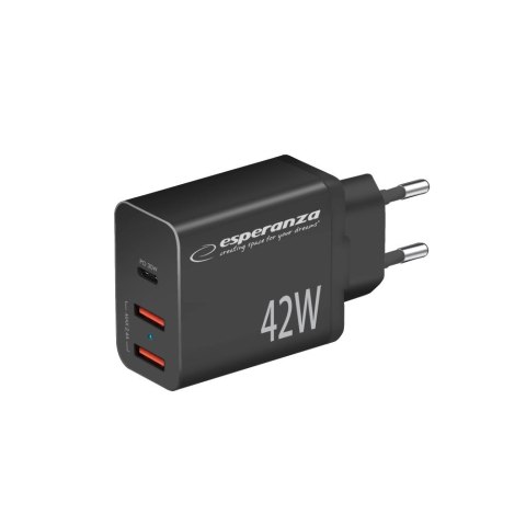 ESPERANZA ŁADOWARKA SIECIOWA 42W USB-C PD 30W / 2X USB-A 12W EZC106K ESPERANZA ŁADOWARKA SIECIOWA 42W USB-C PD 30W / 2X USB-A 12W EZC106K