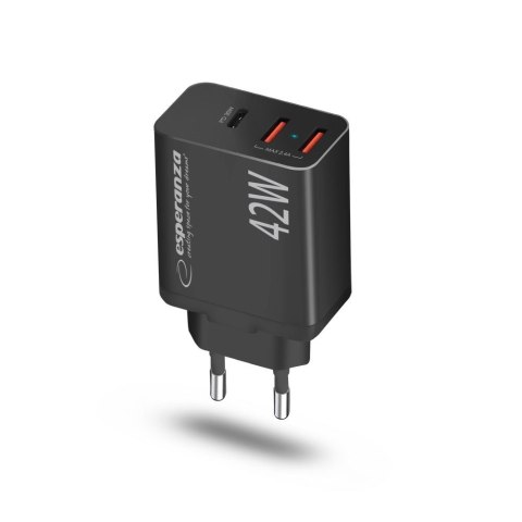 ESPERANZA ŁADOWARKA SIECIOWA 42W USB-C PD 30W / 2X USB-A 12W EZC106K ESPERANZA ŁADOWARKA SIECIOWA 42W USB-C PD 30W / 2X USB-A 12W EZC106K