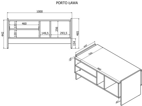 Ława/stolik PORTO 100x50x46 dąb/czarny Ława/stolik PORTO 100x50x46 dąb/czarny