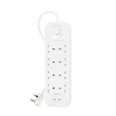 Listwa zasilająca Belkin Power Surge 8-PORT + 2xUSB-C 30W 900J 2m White Listwa zasilająca Belkin Power Surge 8-PORT + 2xUSB-C 30W 900J 2m White