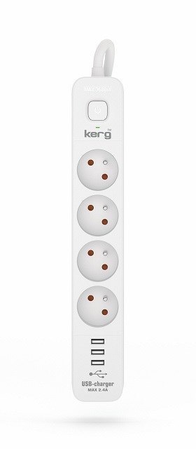 Listwa zasilająca KERG z wyłącznikiem-4 gniazda 3USB 16A 3m Listwa zasilająca KERG z wyłącznikiem-4 gniazda 3USB 16A 3m