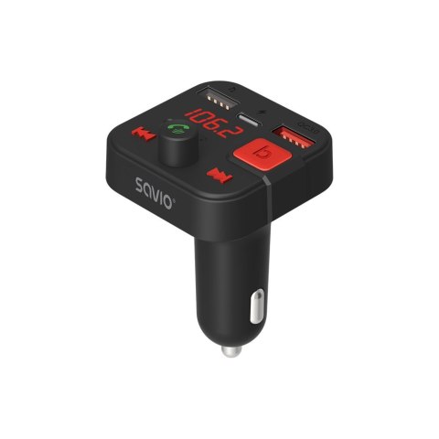 SAVIO TR-15 TRANSMITER FM Z WYŚWIETLACZEM, BLUETOOTH I ŁADOWARKĄ PD USB-C USB-A QUICK CHARGE, BASS BOOST SAVIO TR-15 TRANSMITER FM Z WYŚWIETLACZEM, BLUETOOTH I ŁADOWARKĄ PD USB-C USB-A QUICK CHARGE, BASS BOOST