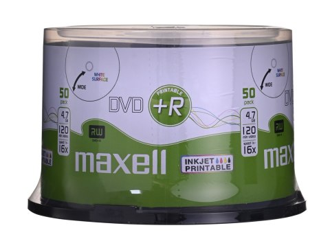 MAXELL Płyta DVD+R 4,7GB, 50 szt. w opakowaniu cake (szpindel). Prędkość zapisu 16X, 120 min. Płyty do nadruku atramentowego. Pr MAXELL Płyta DVD+R 4,7GB, 50 szt. w opakowaniu cake (szpindel). Prędkość zapisu 16X, 120 min. Płyty do nadruku atramentowego. Pr