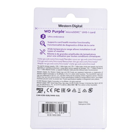 Karta pamięci WD Purple microSDXC WDD0256G1P0C (256GB; Class 10, Class U1) Karta pamięci WD Purple microSDXC WDD0256G1P0C (256GB; Class 10, Class U1)