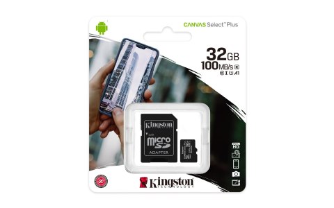 Karta pamięci z adapterem Kingston Canvas Select Plus SDCS2/32GB (32GB; Class 10, Class U1, V10; + adapter) Karta pamięci z adapterem Kingston Canvas Select Plus SDCS2/32GB (32GB; Class 10, Class U1, V10; + adapter)