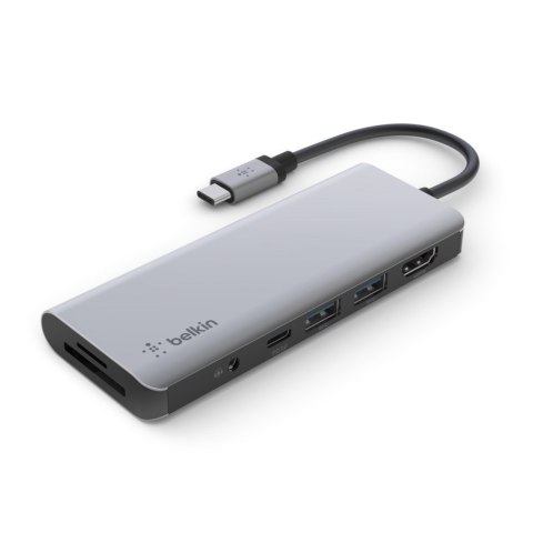 Hub Belkin Connect USB-C 7-in-1 Multiport Adapter 1x4k HDMI/2xUSB-A/1xUSB-C PD3.0/1xRJ45 Gigabit/1xCard reader/1xAudio Grey Hub Belkin Connect USB-C 7-in-1 Multiport Adapter 1x4k HDMI/2xUSB-A/1xUSB-C PD3.0/1xRJ45 Gigabit/1xCard reader/1xAudio Grey