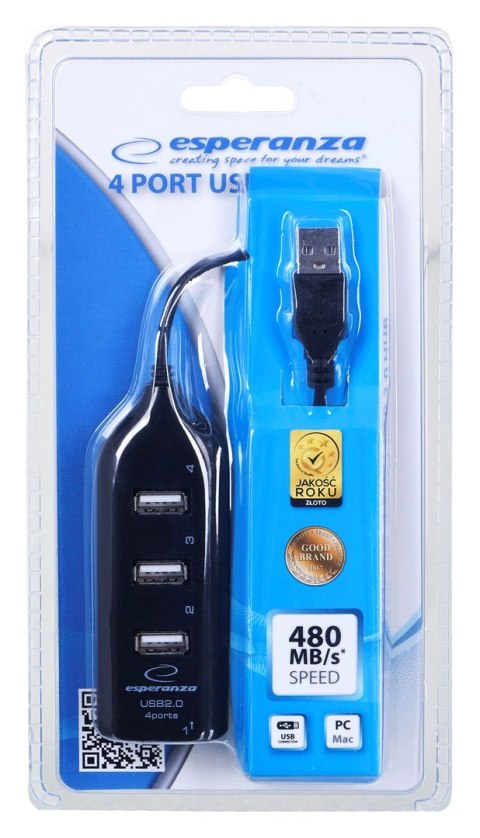 Hub Esperanza EA116 (4x USB 2.0; kolor czarny) Hub Esperanza EA116 (4x USB 2.0; kolor czarny)