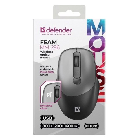 DEFENDER MYSZ FEAM MM-296 RF SILENT SZARA DEFENDER MYSZ FEAM MM-296 RF SILENT SZARA
