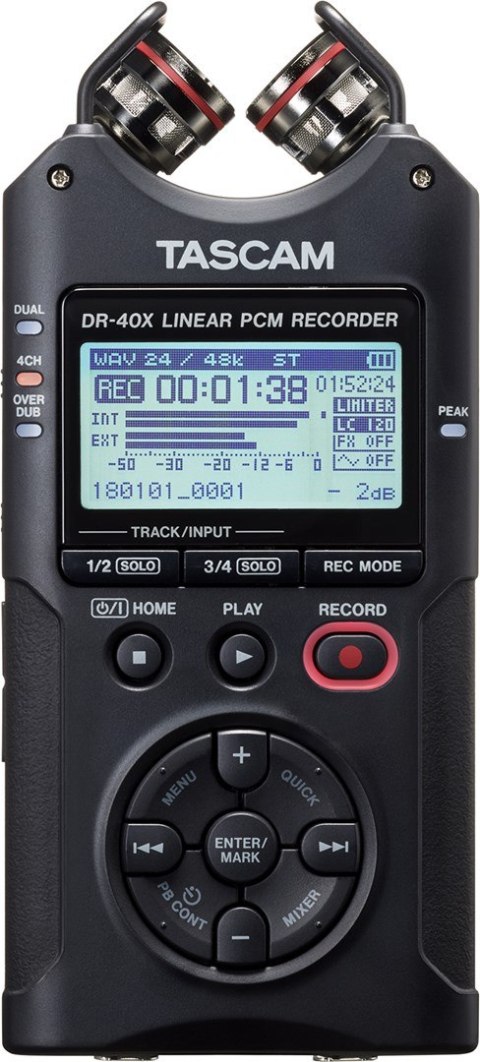 Tascam DR-40X - Przenośny rejestrator cyfrowy z interfejsem USB, zapisujący 2 x stereo, 2 GB karta SD Tascam DR-40X - Przenośny rejestrator cyfrowy z interfejsem USB, zapisujący 2 x stereo, 2 GB karta SD