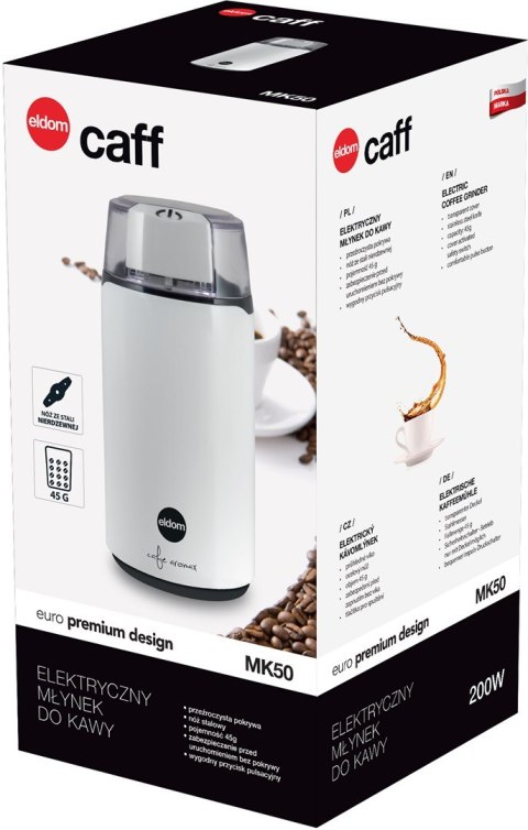 ELDOM MŁYNEK DO KAWY MK50 CAFF, MOC 200 W, NÓŻ STALOWY, PRZYCISK PULSACYJNY