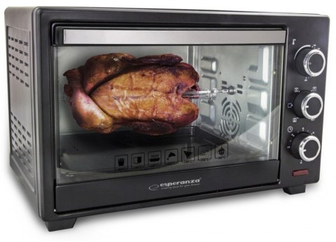 Mini piekarnik z konwekcją i rożnem Esperanza NAPOLI EKO006 (Pokrętło; 1600W; kolor czarny)