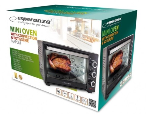 Mini piekarnik z konwekcją i rożnem Esperanza NAPOLI EKO006 (Pokrętło; 1600W; kolor czarny)