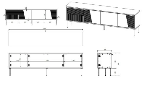 Szafka RTV ABI 4D 200x38x62 czarny mat Szafka RTV ABI 4D 200x38x62 czarny mat