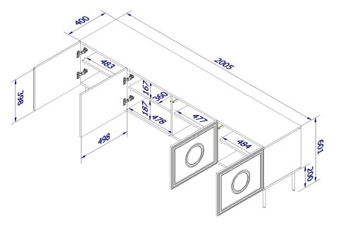 Szafka RTV PALAZZO 200x42x60 czarny + dąb craft Szafka RTV PALAZZO 200x42x60 czarny + dąb craft