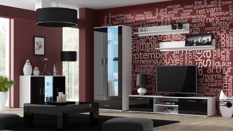 Szafka RTV SOHO 180 biały/ czarny połysk Szafka RTV SOHO 180 biały/ czarny połysk