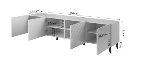 Szafka RTV ABETO 200x42x52 czarny/czarny połysk Szafka RTV ABETO 200x42x52 czarny/czarny połysk
