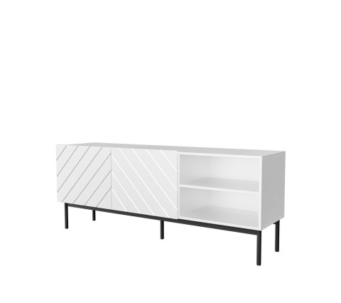 Szafka RTV ABETO na czarnym stelażu ze stali 150x42x60 biały/biały połysk Szafka RTV ABETO na czarnym stelażu ze stali 150x42x60 biały/biały połysk