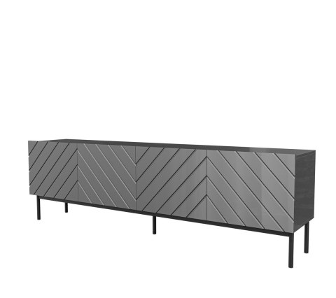 Szafka RTV ABETO na czarnym stelażu ze stali 200x42x60 grafit/grafit połysk Szafka RTV ABETO na czarnym stelażu ze stali 200x42x60 grafit/grafit połysk