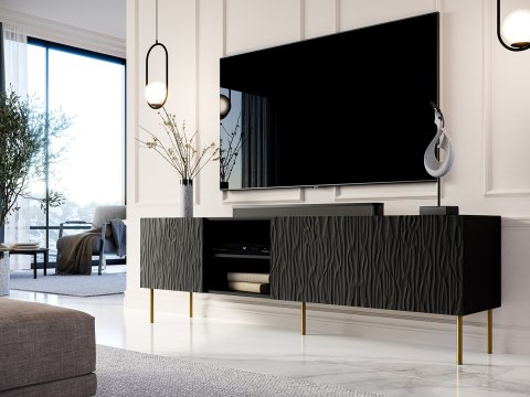 Szafka RTV JUNGLE 190x40,5x59,5 czarny mat + złote nóżki Szafka RTV JUNGLE 190x40,5x59,5 czarny mat + złote nóżki