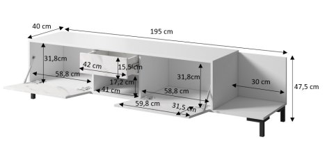 Szafka RTV MARMO 2D1S1K 195x40xH47,5 czarny mat/marmur czarny Szafka RTV MARMO 2D1S1K 195x40xH47,5 czarny mat/marmur czarny