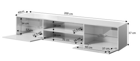 Szafka RTV SLIDE 200K 200x40xH37 cała w białym połysku Szafka RTV SLIDE 200K 200x40xH37 cała w białym połysku