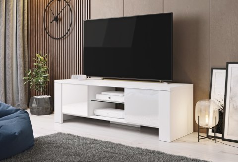 Szafka RTV WEST 42/130/42 biały/ biały połysk Szafka RTV WEST 42/130/42 biały/ biały połysk