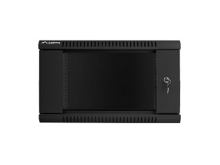 Szafa jednosekcyjna, zamykana na zamek Lanberg WF01-6406-10B (6U; 368mm / 600mm / 450 mm; wisząca; Szklane; 19''; kolor czarny)